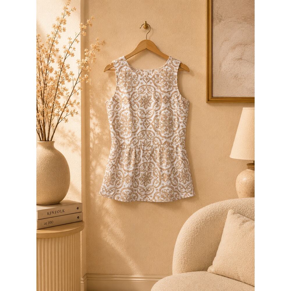 Jude Connally Millie Top Painted Tile Sand Tan White Sleeveless NWT XS  Business